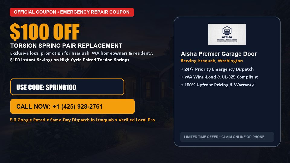 Aisha Premier Garage Door $100 OFF Dual Torsion Spring Replacement