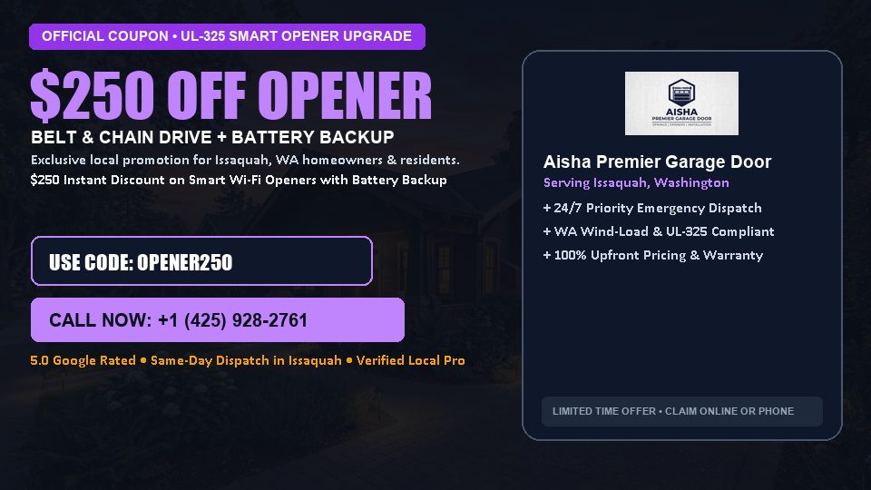 Aisha Premier Garage Door $250 OFF Premium LiftMaster Opener Installation in Issaquah, WA