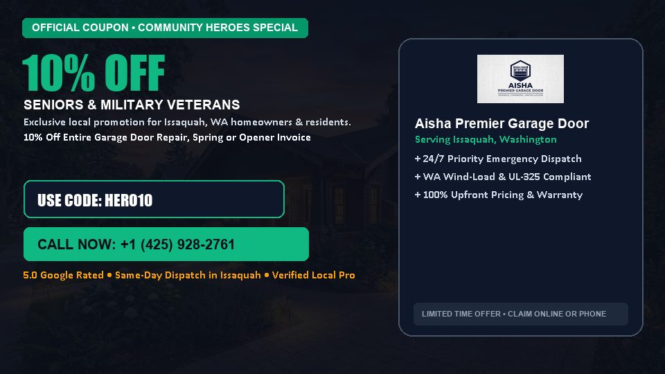 Aisha Premier Garage Door 10% OFF Seniors & Military Veterans